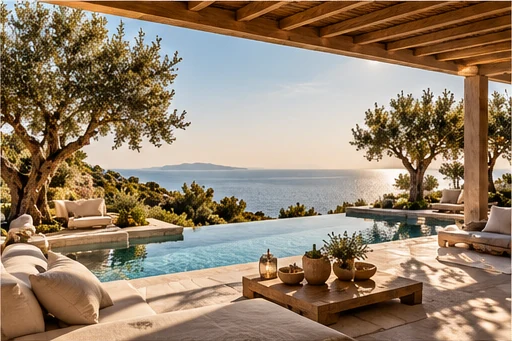 Aurelia shaded terrace and Mediterranean landscape